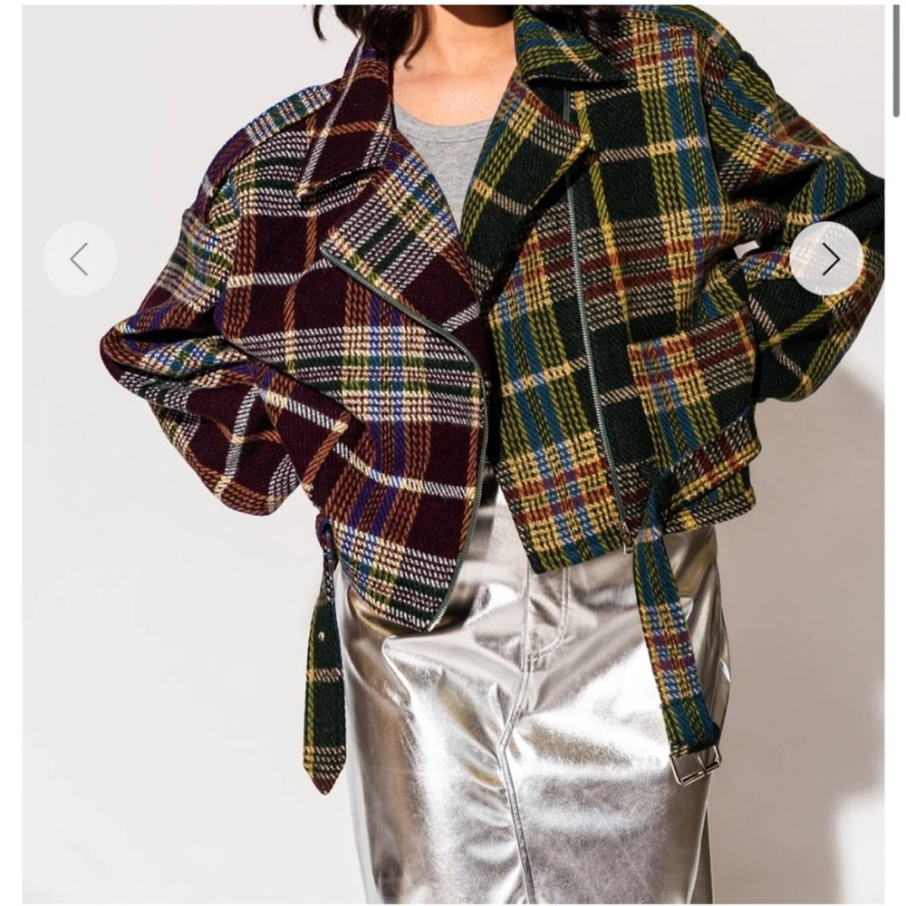 Two-tone Plaid Moto Jacket